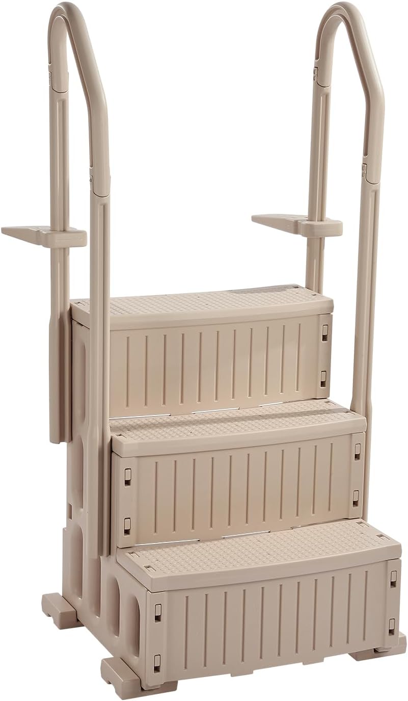 VEVOR Swimming Pool Ladder, 3-Step Double Handrails Stairs with Non-Slip Heavy Duty Steps, Max Load Capacity 400 lbs, for 36-48 Inch Inground & Above-Ground Pools of Any Decking Surface, Taupe