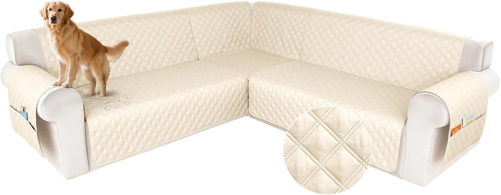 HDCAXKJ Waterproof Sectional Couch Cover L Shaped Sofa Covers Washable Corner Sectional Slipcovers Dog Pet Proof U Shape Furniture Protector with Upgraded Anti Slip Strips (XX-Large, Beige)
