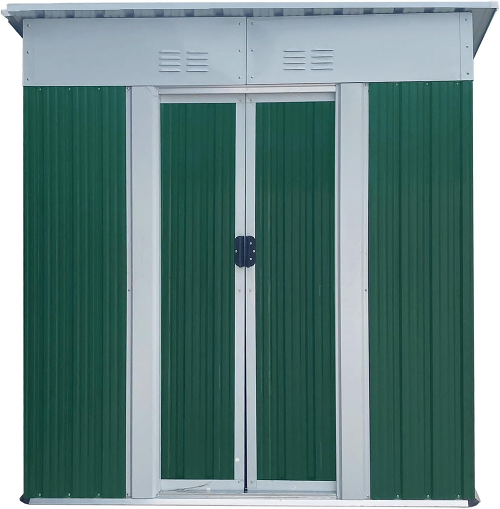 5FT x 3FT Metal Storage Shed – Green Outdoor Lean-to Shed, Galvanized Steel & Aluminum Alloy, Lockable Sliding Door for Garden Tools, Pet House, Pool Toys & More