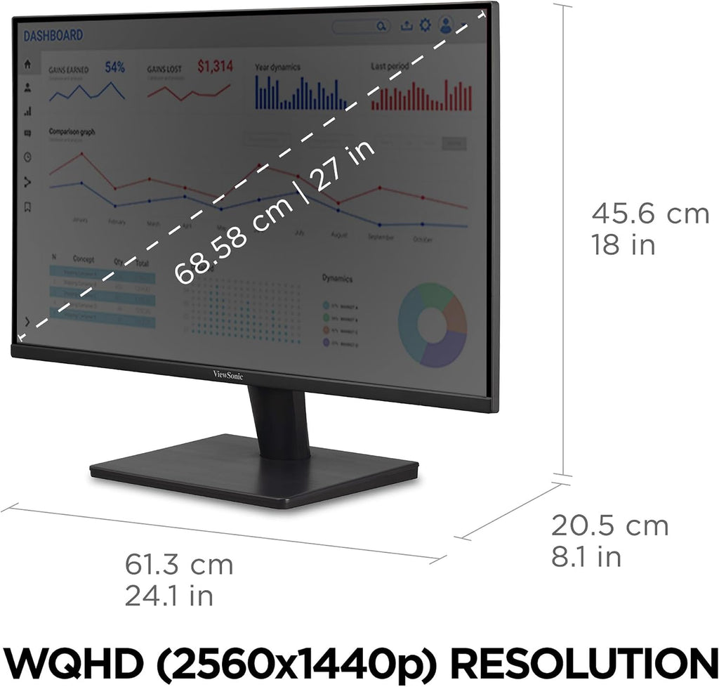 ViewSonic VA2715-2K-MHD 27 Inch 1440p LED Monitor with Adaptive Sync, Ultra-Thin Bezels, HDMI and DisplayPort (Renewed)