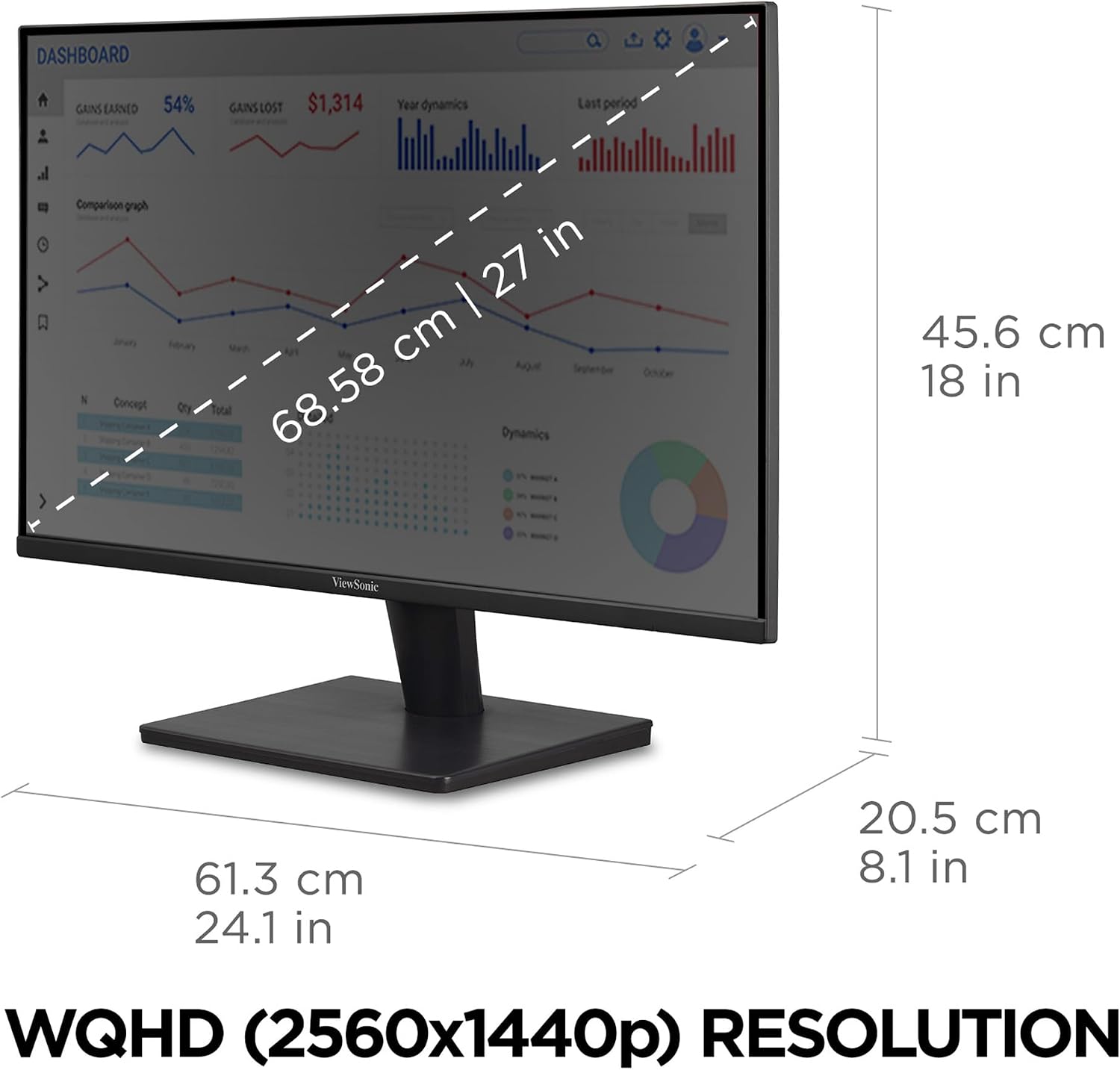 ViewSonic VA2715-2K-MHD 27 Inch 1440p LED Monitor with Adaptive Sync, Ultra-Thin Bezels, HDMI and DisplayPort (Renewed)