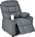 GLACER Kids Recliner Chair w/Cup Holder & Side Pockets, Children Recliner w/Comfortable Backrest, Armrests & Footrest, Toddler PU Leather Recliner for Boys Girls, 3+ Age Group (Grey)