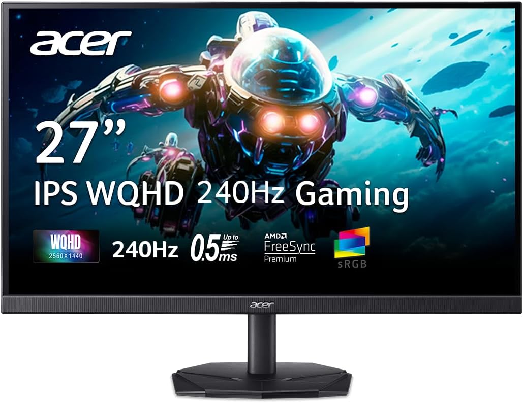 Acer Nitro 27 Inch WQHD 2560 x 1440 ZeroFrame Design IPS Gaming Monitor | AMD FreeSync Premium | Up to 240Hz Refresh | Up to 0.5ms | One Display Port 1.2 and Two HDMI 2.0 Ports | KG271U W3bmiipx