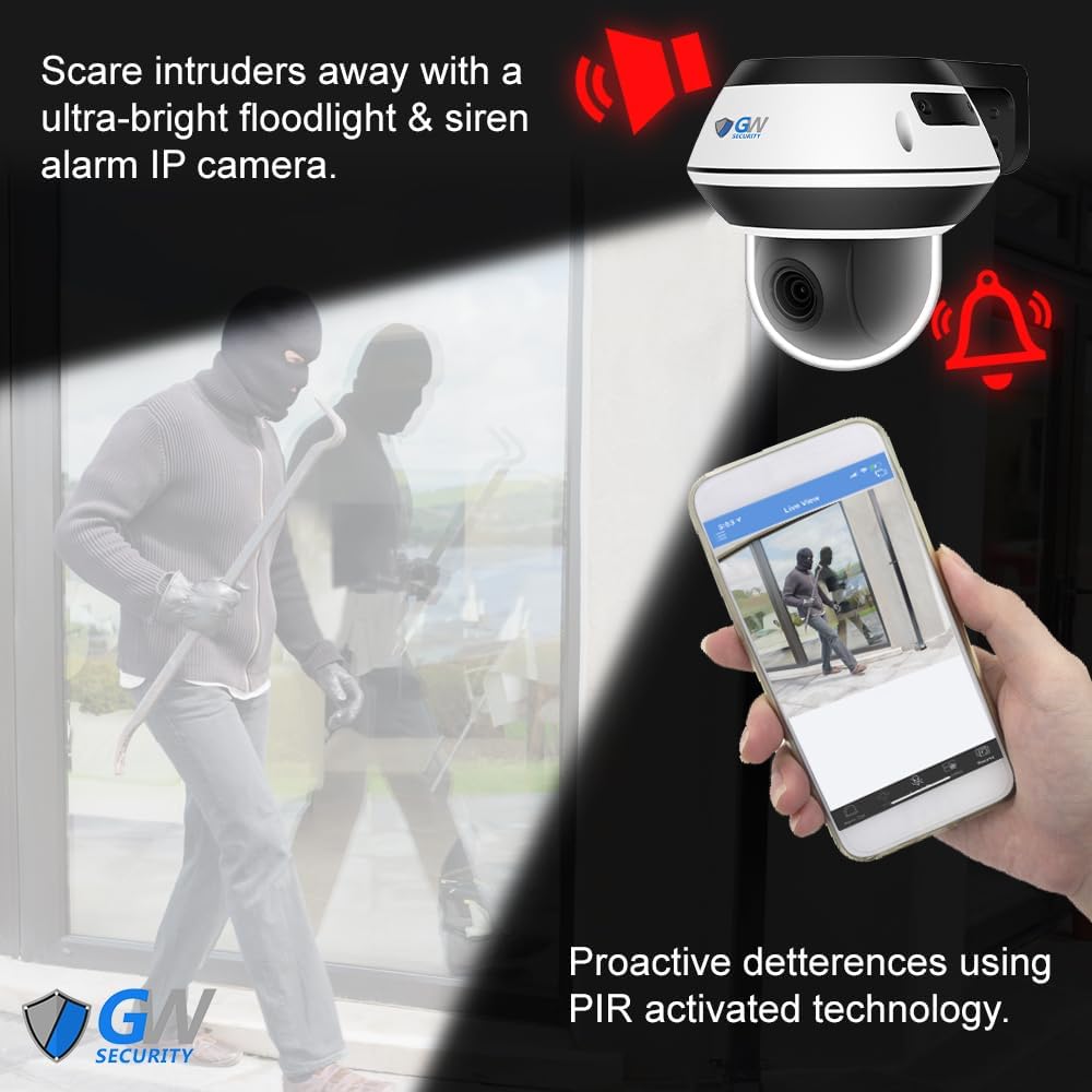 GW Security 8 Channel 12MP NVR with (4) x UHD 8MP 4K IP POE 5X Optical Zoom Motorized Two-Way Audio PTZ Color Night Vision Dome Security Camera System, Face Recognition, Human/Vehicle Detection