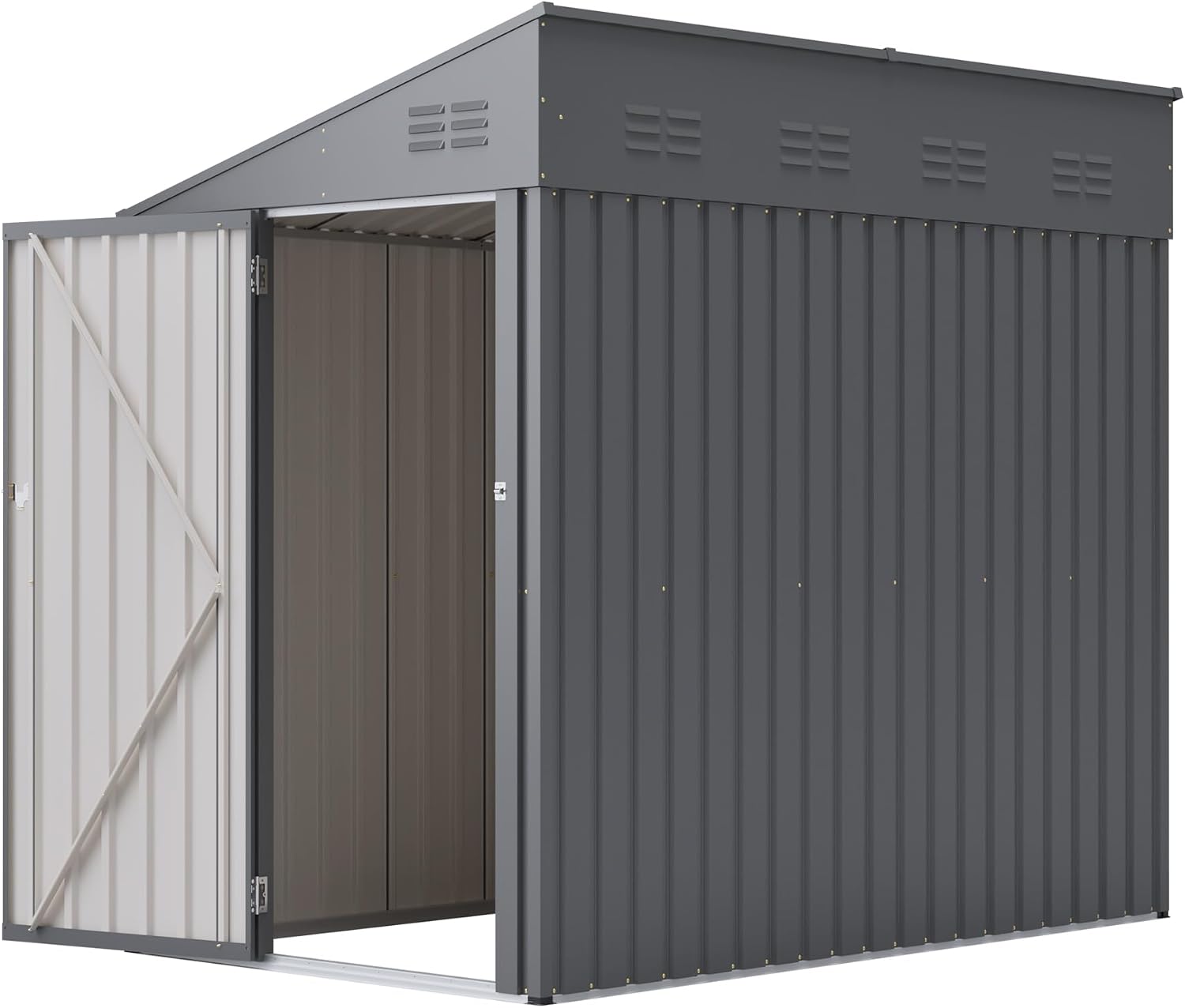 4x7 FT Lean-to Metal Storage Shed with Single Lockable Side Door, Sloping Roof Galvanized Steel Outdoor Tool Shed for Garden, Patio & Backyard Storage