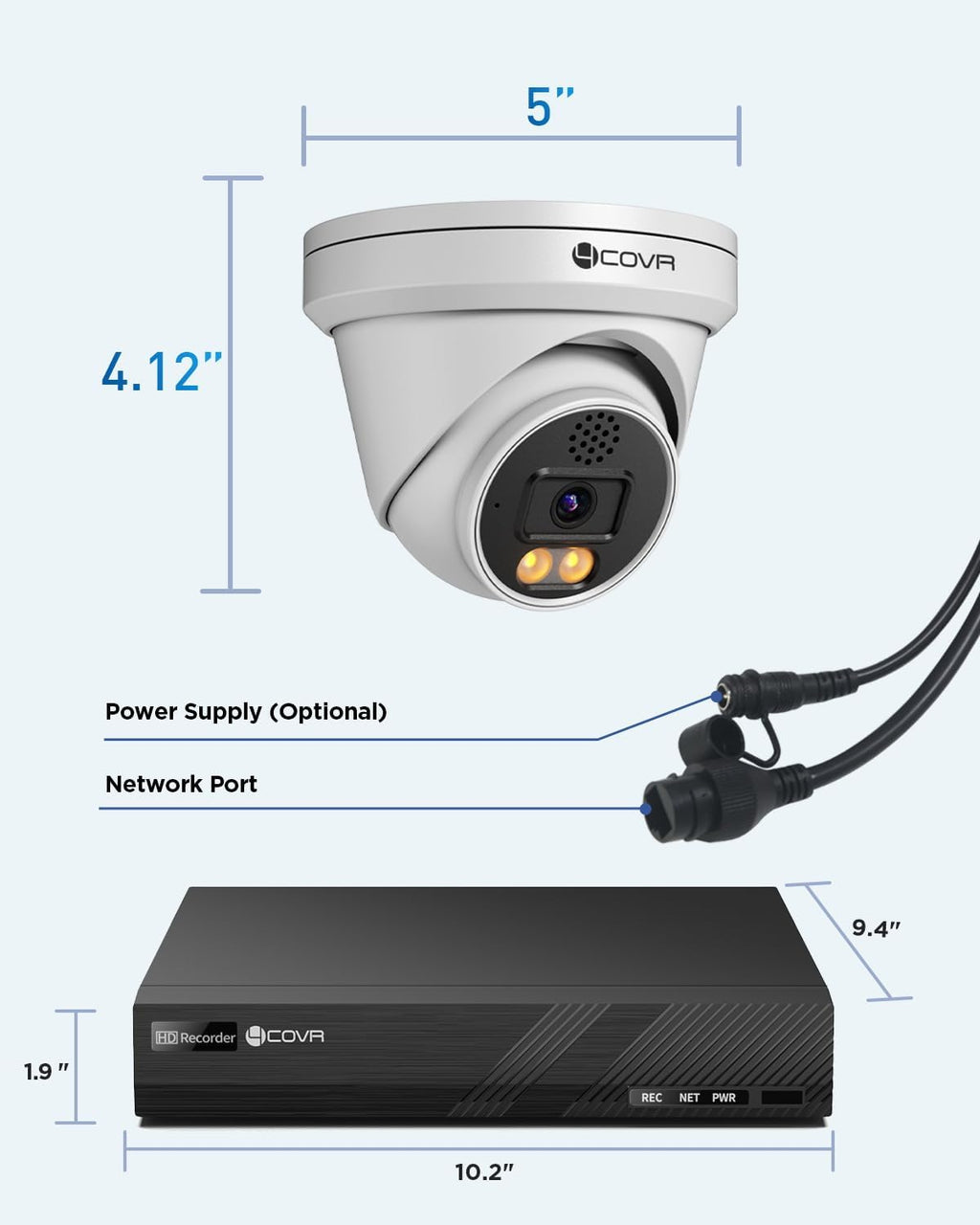 4COVR PoE Security Camera System, 2 Way Audio Talk & Dual Lights Smart Color Night Vision, Person Vehicle Detection, 4X 5MP Dome IP Camera IP67, 8CH 8MP NVR 2TB HDD, 24/7 Home Video, LY97KA5M0804