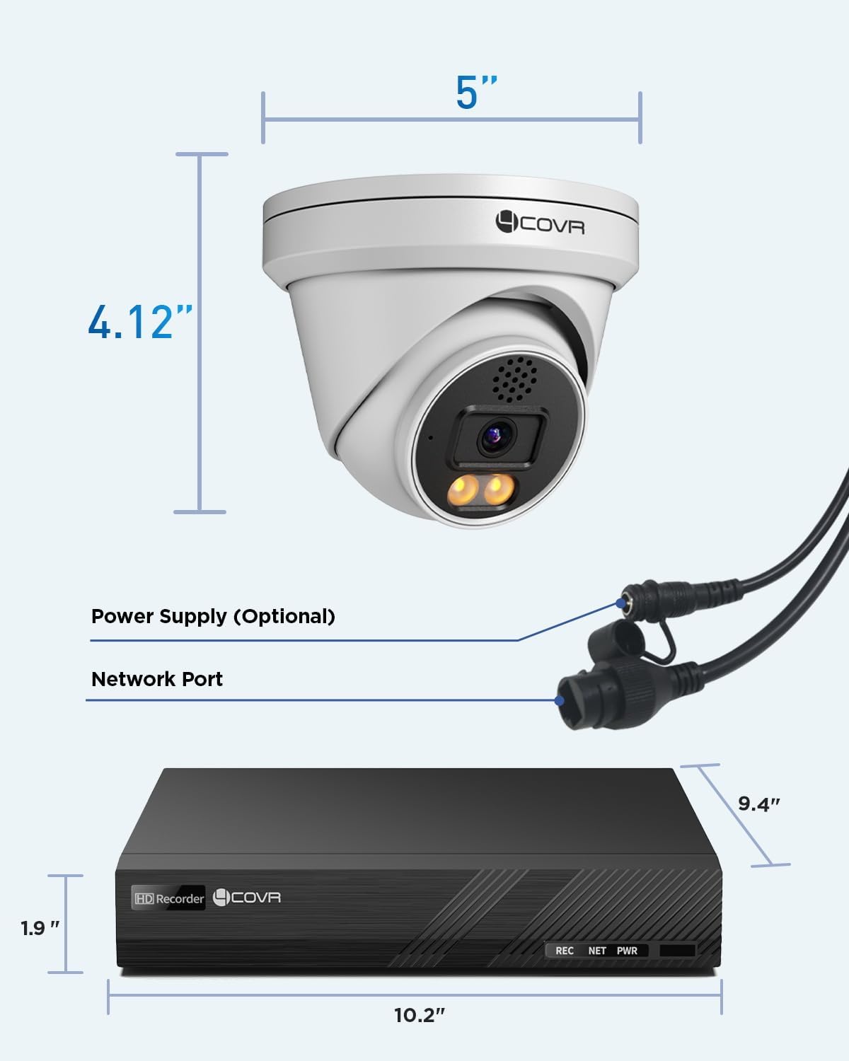 4COVR PoE Security Camera System 4K, 2 Way Audio Talk & Dual Lights Smart Color Night Vision, Person Vehicle Detection, 4X 8MP Dome IP Camera IP67, 8CH 8MP NVR 2TB HDD, 24/7 Home Video, LY97KA8M0804