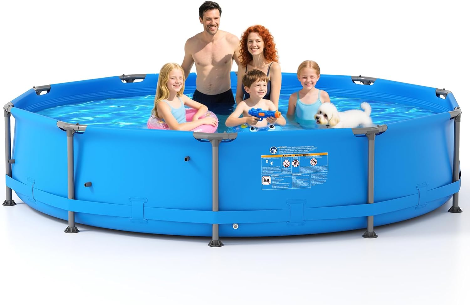 GYMAX 12ft x 30in Metal Frame Above Ground Swimming Pool, Outdoor Backyard Famliy Pool Set with Puncture-Resistant Fabric, Drainage Valve Connector for Kids & Adults (12' x 30', Round, Blue)