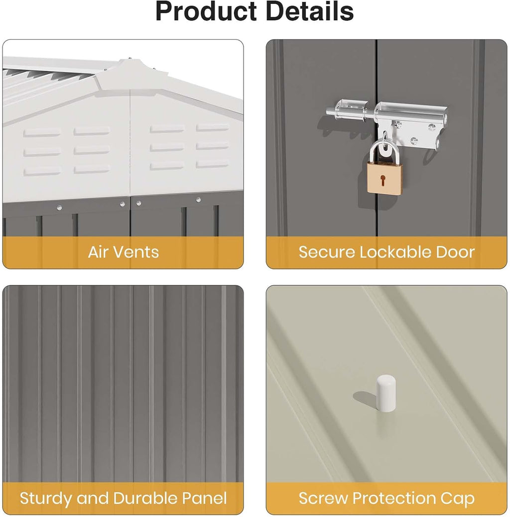 Patiowell 6x4 FT Storage Shed, Outdoor Metal Sheds with Lockable Door and Sloping Roof, Waterproof Outside Utility Garden Tool Shed with Breathable Vents for Patio Lawn Backyard, Gray