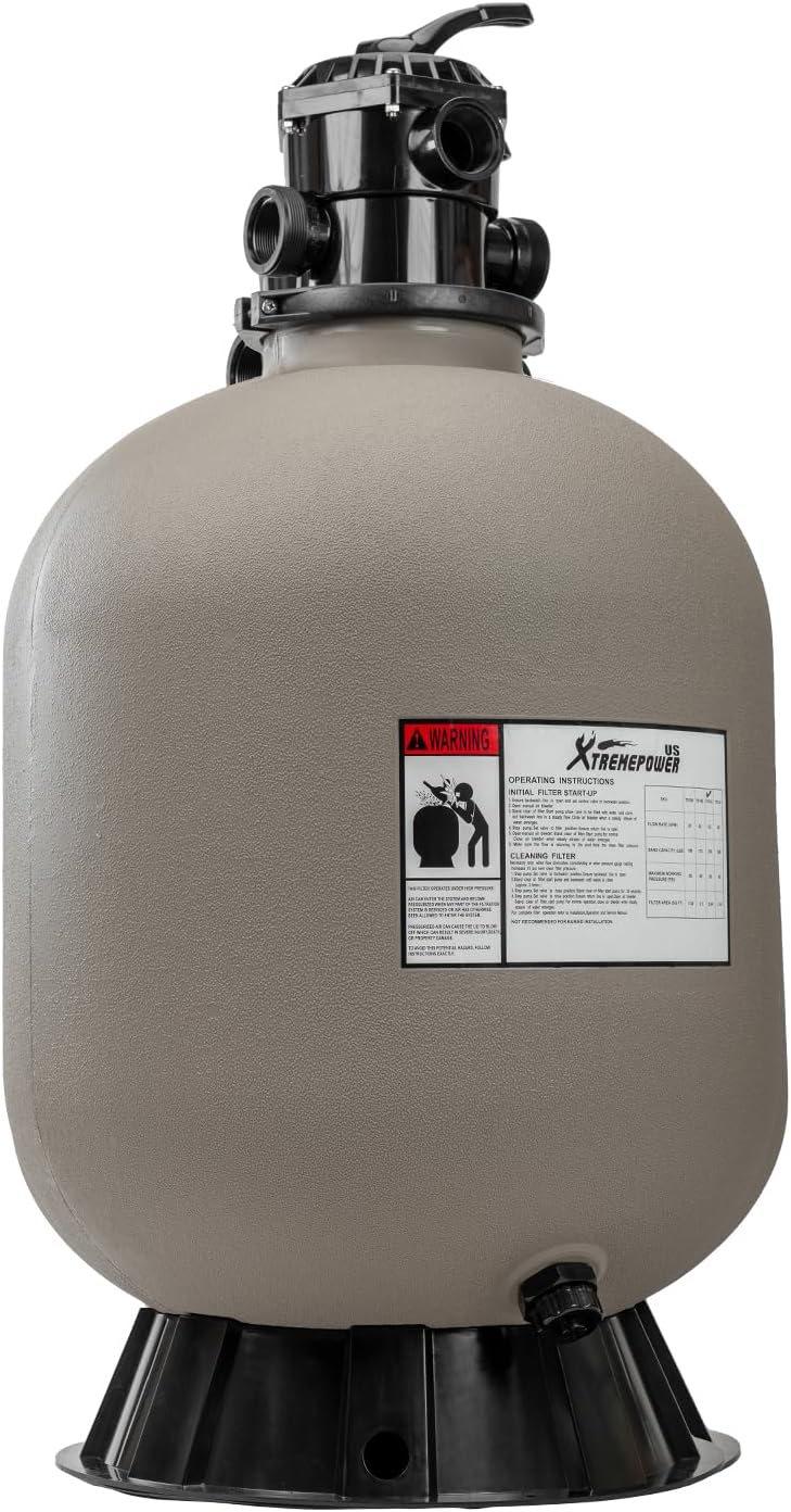 XtremepowerUS 22' Sand Filter Swimming Pool Sand Filter for Inground/Above Ground Filter Media System Top-Mount Up to 37,200 Gallons with Stand