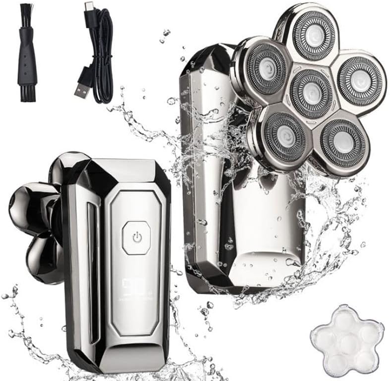 Electric Razor for Men, Bald Shaving Machine Electric Shaver For Men Beard Hair Trimmer Body Grooming Kit Six Blade Electric Razor LCD Display (Color : Silver)