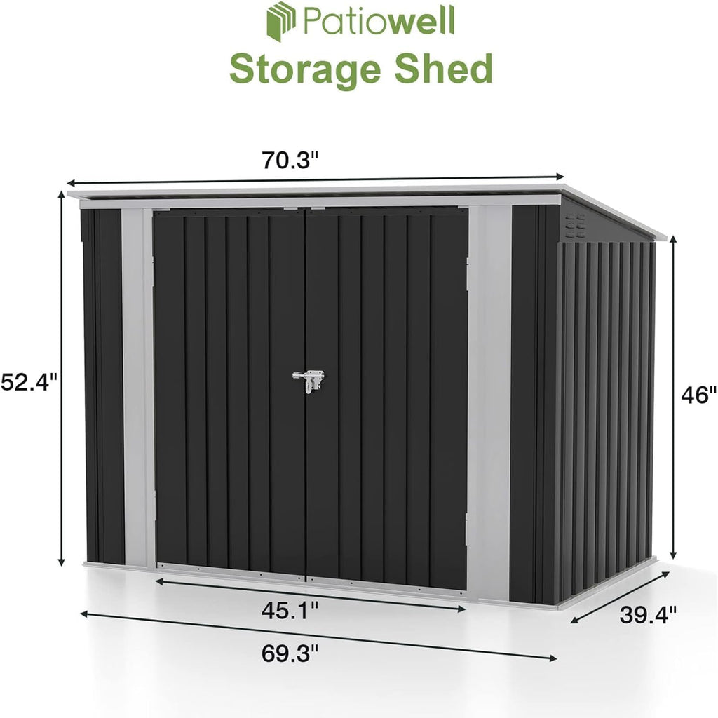 Patiowell 6x3 FT Storage Shed, Outdoor Metal Horizontal Sheds with Lockable Door, Waterproof Outside Trash Can Storage Shed for Lawn Garden Backyard, Black