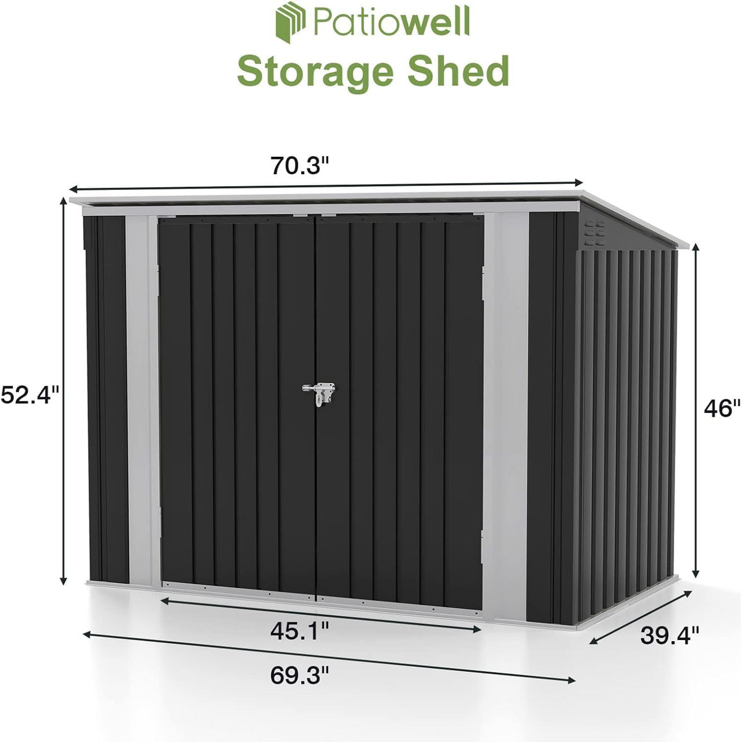 Patiowell 6x3 FT Storage Shed, Outdoor Metal Horizontal Sheds with Lockable Door, Waterproof Outside Trash Can Storage Shed for Lawn Garden Backyard, Black
