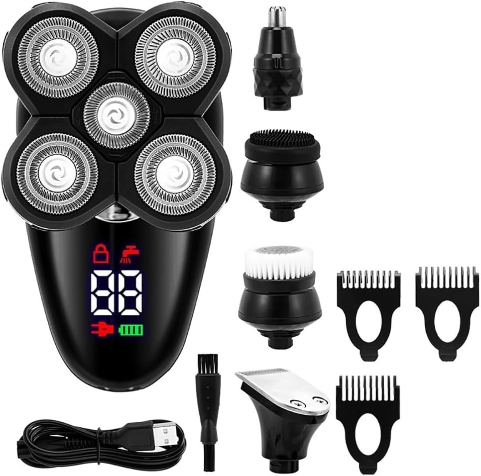Head Shaver for Men, 5 in 1 Facial & Body Grooming Set Electric Shaver Hair Trimmer Beard Electric Razor for Men Bald Shaving Machine Digital LCD Display