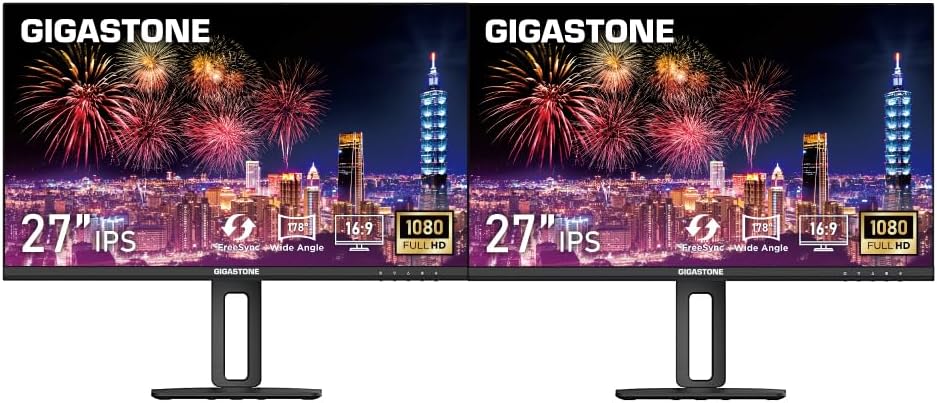 Gigastone 27 inch IPS Monitor 2-Pack, 100Hz FHD 1920 x 1080, MPRT 1ms,Built in Speakers,VESA Mount, Adjustable Stand, USB-C/HDMI/Display Port Connectivity, Type C Charging to iPhone