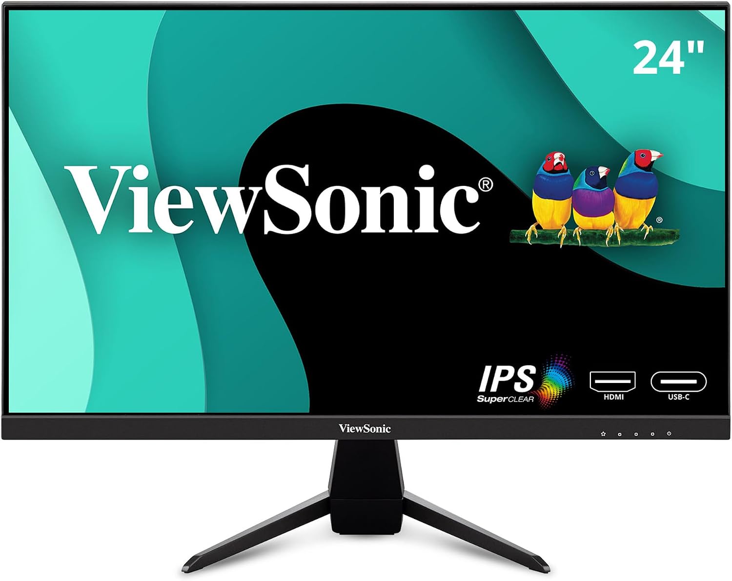 ViewSonic VX2467U 24 Inch 1080p Monitor, IPS Display with 65W USB-C and Eye Care Technology for Home and Office Entertainment, Ultra-Thin Bezels, HDMI, and VGA Inputs