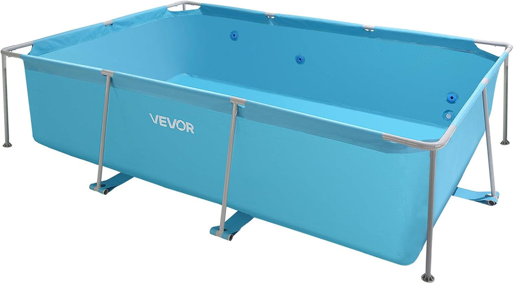 VEVOR Frame Above Ground Swimming Pool, 118 x 78 x 30 in Rectangular Steel Metal Frame, Large Rectangle Outdoor Backyard Family Pool, Easy to Assemble Rust-Resistant, 1046 Gallon Water Capacity, Blue