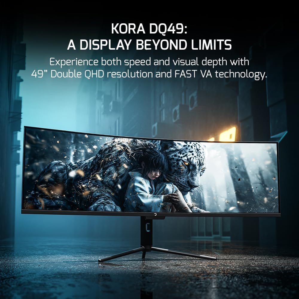 GAMEPOWER DQ 49 inch Curved Ultrawide Gaming Monitor, 5K, 1Ms, 120Hz Refresh Rate, 32:9, DQHD, 5120 x 1440P, R1800, 99% sRGB, HDR400, DisplayPort, Type-C, FreeSync, Gsync, Height - Tilt Adjustable