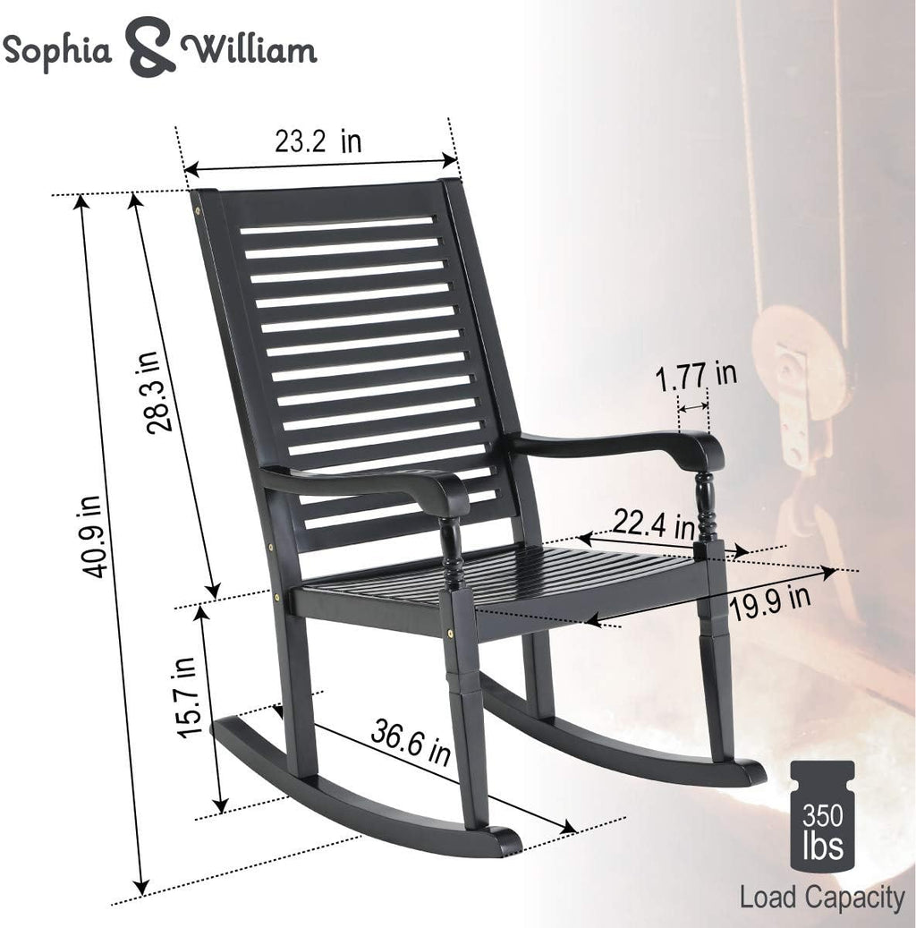 Sophia & William Outdoor Wood Rocking Chairs Set of 2 Black, Patio Rocking Chair for Porch, Patio, Garden, Lawn, Balcony, Backyard and Indoor, 2 Pack