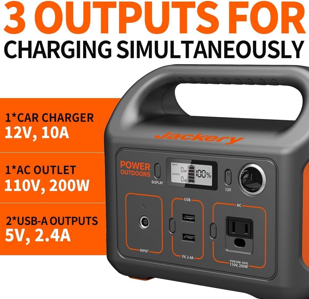 Jackery Portable Power Station Explorer 290, 290Wh Backup Lithium Battery, 110V/200W Pure Sine Wave AC Outlet, Solar Generator (Solar Panel Not Included) for Outdoors Camping Travel Hunting Blackout