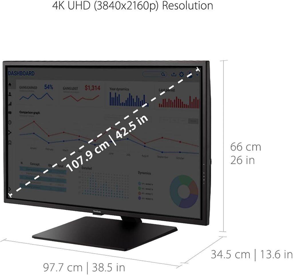 ViewSonic VX4381-4K 43 Inch 4K Monitor, MVA Display with HDR10 for Ultimate Home Entertainment and Large-Format Productivity, Eye Care Technology, HDMI, and DisplayPort Inputs
