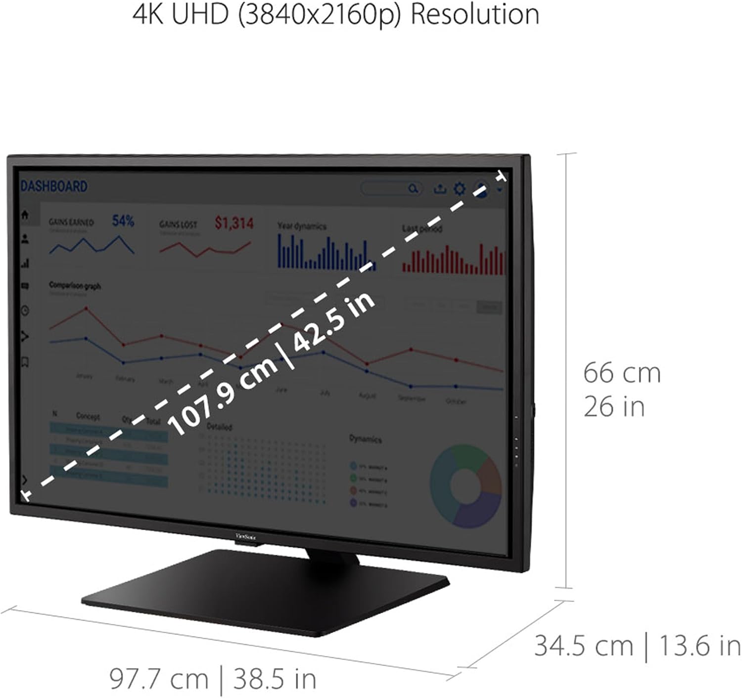 ViewSonic VX4381-4K 43 Inch 4K Monitor, MVA Display with HDR10 for Ultimate Home Entertainment and Large-Format Productivity, Eye Care Technology, HDMI, and DisplayPort Inputs