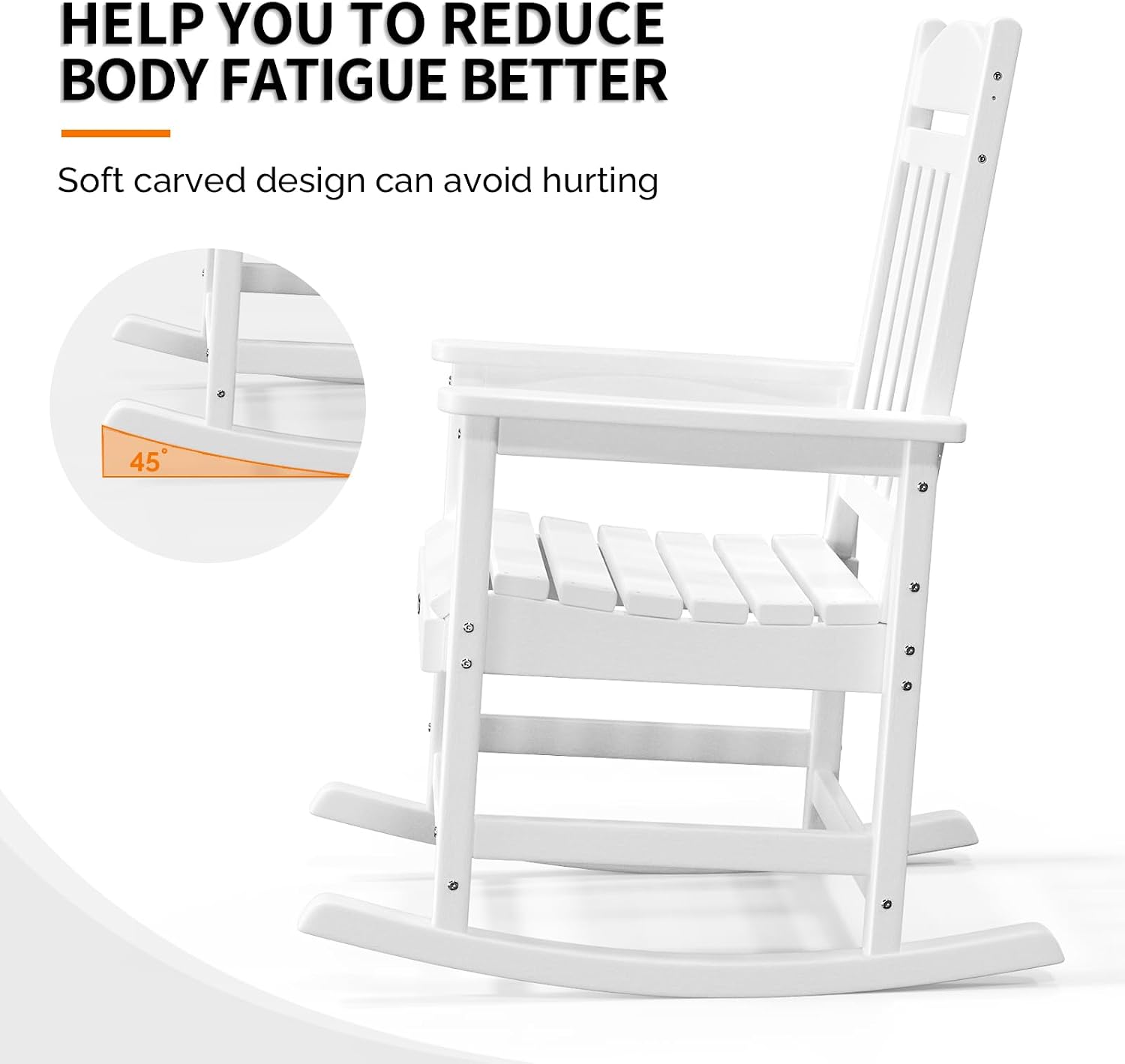 VINGLI 450 lbs Capacity HDPE Outdoor Rocking Chair - Durable, Weather-Resistant Patio Rocker for Garden, Lawn, and Deck, White