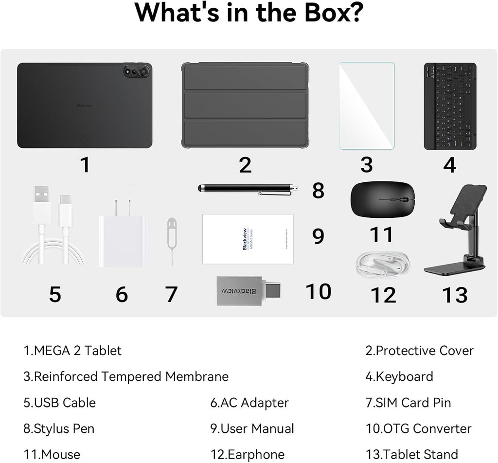 Blackview Android Tablet with Keyboard and Mouse,12 inch Large Tablet, Computer Tablets with Gemini AI,Pen,24GB+128GB/2TB, 2K FHD+ Display, 9000mAh/18W, Widevine L1, 5G WiFi, GPS