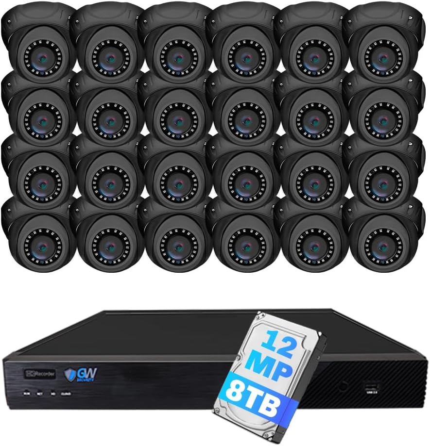 GW Security 32 Channel 12MP NVR 4K AI Face Recognition Human & Vehicle Detection Surveillance Security Camera System with 24 UltraHD 4K 8MP IP PoE Microphone Dome Security Cameras (Grey)