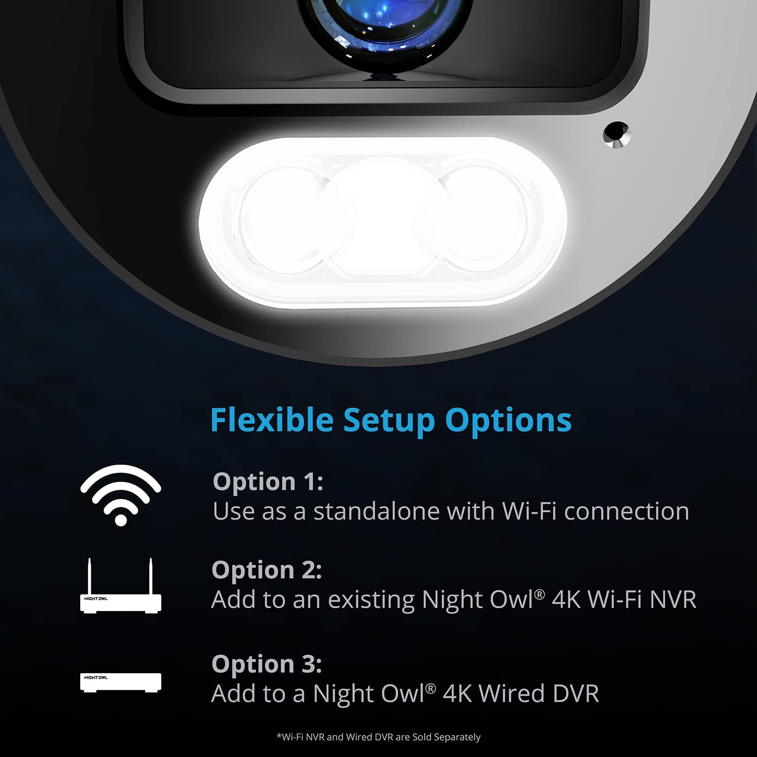 Night Owl Wi-Fi IP 4K HD Indoor/Outdoor Dual Spotlight Cameras with 2-Way Audio, Preset Voice Alerts and Built-in Camera Siren