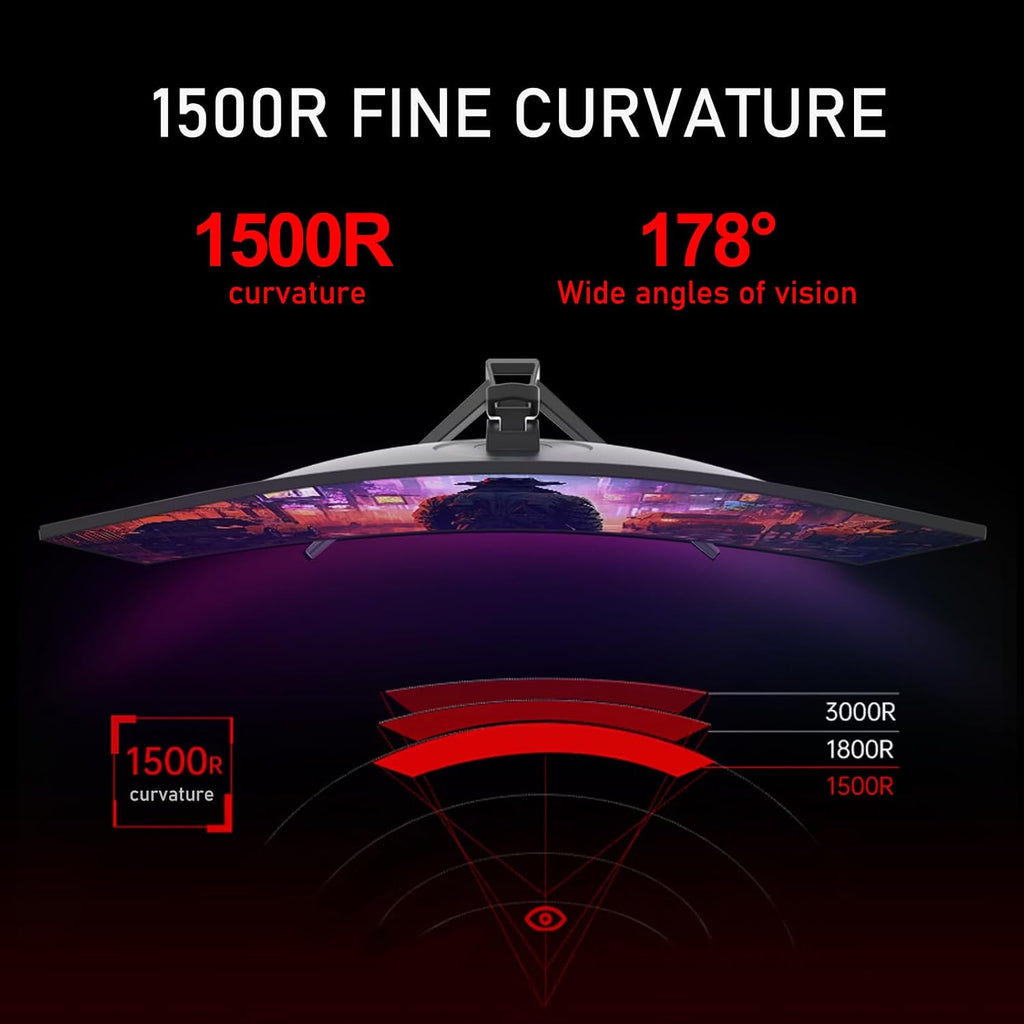 Gawfolk 34 Inch Ultrawide Curved 144Hz Gaming Computer Monitor 1500R PC Screen,21:9 UWQHD (3440x1440),Adaptive Sync,178° Viewing Angle,Display Port、HDMI2.0,Compatible with wall mounting - Black