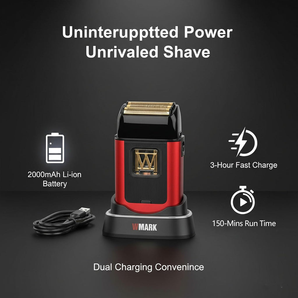 WMARK Electric Foil Shavers for Men Electric Razor for Men Beard Shaver Cordless Maglev Vector Motor 10000RPM, Stainless Steel Gold-Titanium Coating 3 Floating Blades, USB-C Rechargeable NG-XS1
