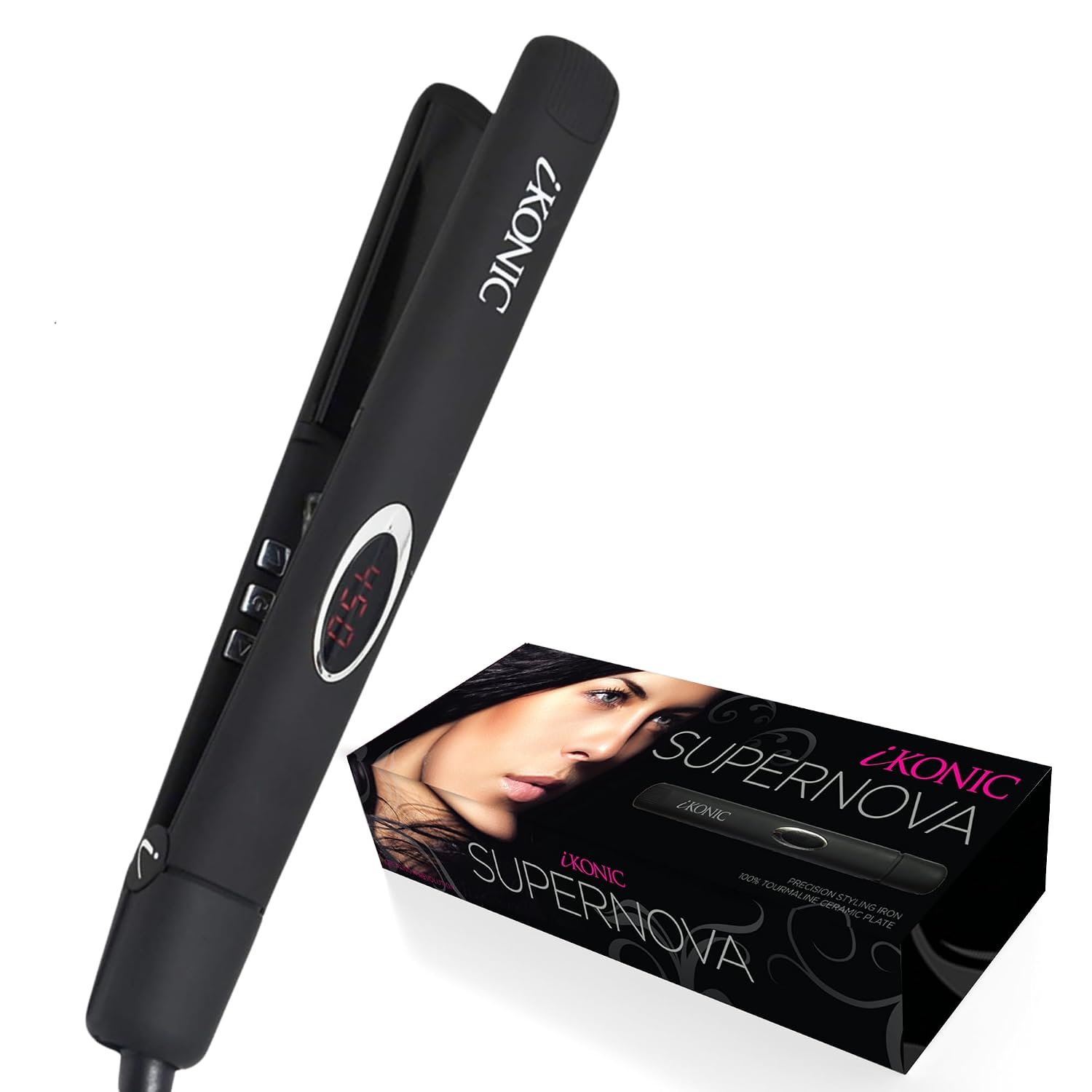 IKonic 100% Tourmaline Ceramic Hair Straightener & Curler– Anti-Static Infrared Ionic 2-in-1 Dual Voltage Flat Iron –1' Floating Plates, Adjustable Temp 140–450°F, Frizz-Free & Fast Heat Hair Iron