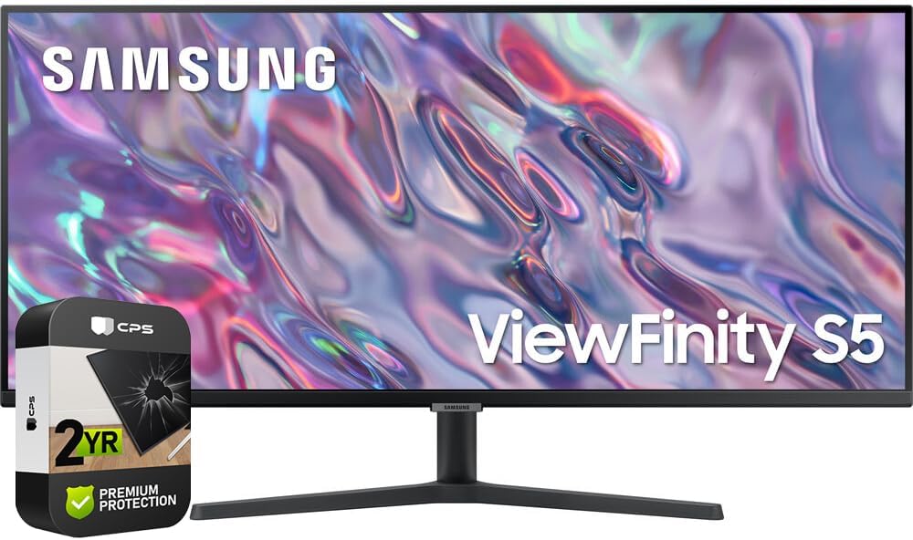 Samsung (Refurbished LS34C502GANXZA 34 inch ViewFinity S50GC Series 1440p HDR Ultrawide Monitor Bundle with 2 YR CPS Enhanced Protection Pack (Renewed)