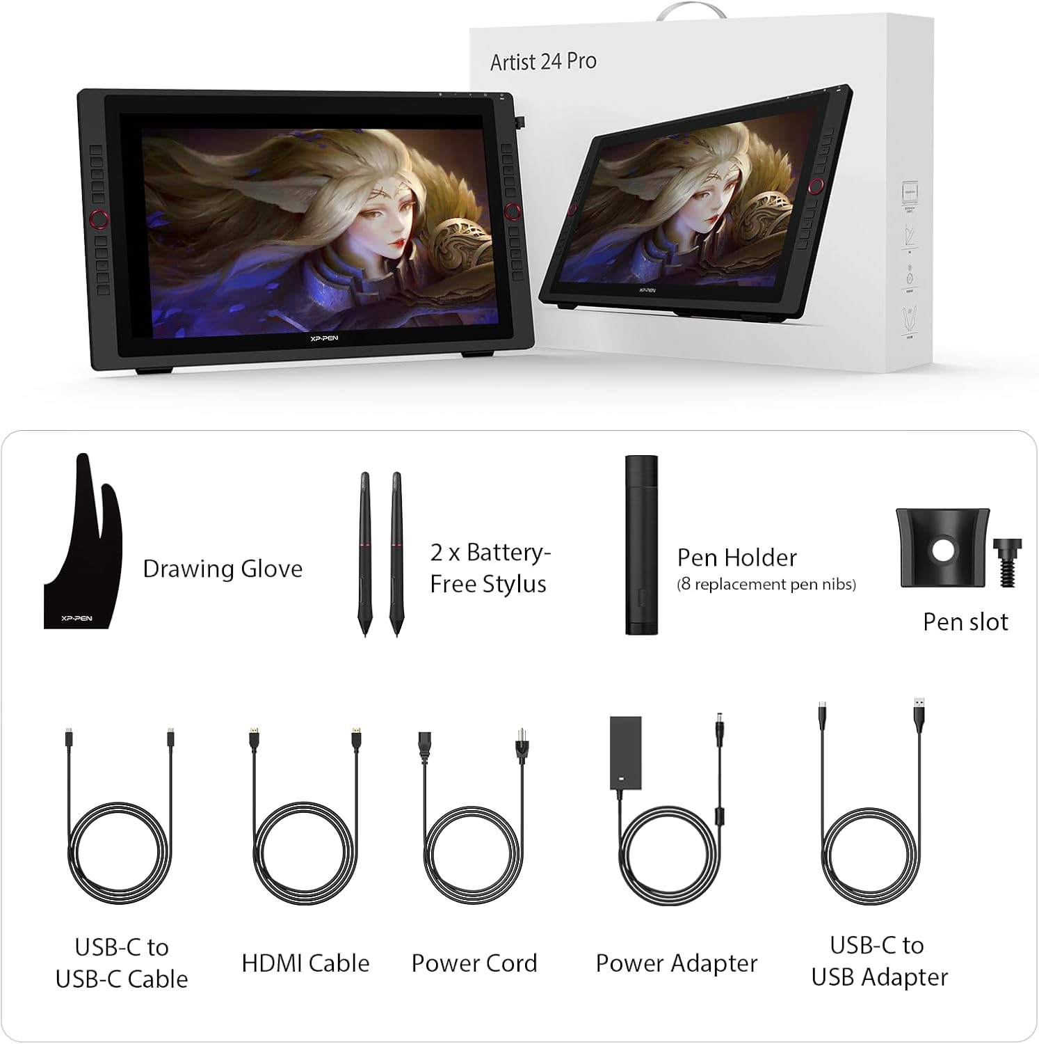 XPPen Artist 24 Pro 2.5K QHD Drawing Tablet with Screen,16.7M Colors Graphics Tablet with 8192 Pen Pressure Battery-Free Tilt Stylus & 20 Shortcut Keys for Windows, Mac, Chrome, Linux, 23.8'