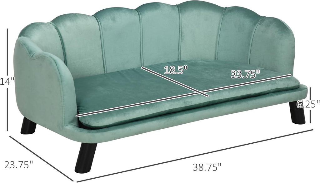 PawHut Velvet Large Dog Couch with Foam Cushion, Soft and Cute Bed with Pearl Design, Sofa for Big and Medium Dogs, Green