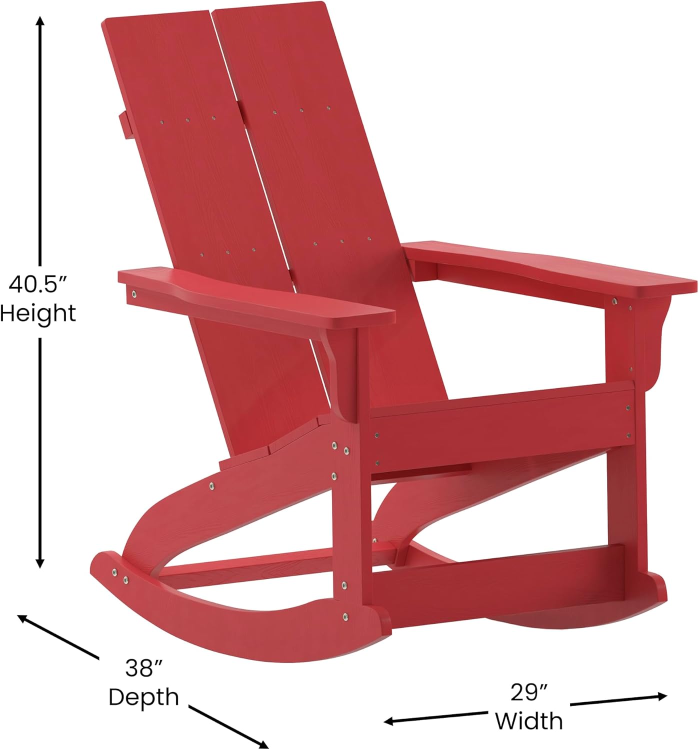 EMMA + OLIVER Harmon Adirondack Rocking Chair - Red Poly Resin - Suitable for Indoor/Outdoor Use - All Weather Materials - Easy Assembly - 350 lb. Weight Capacity