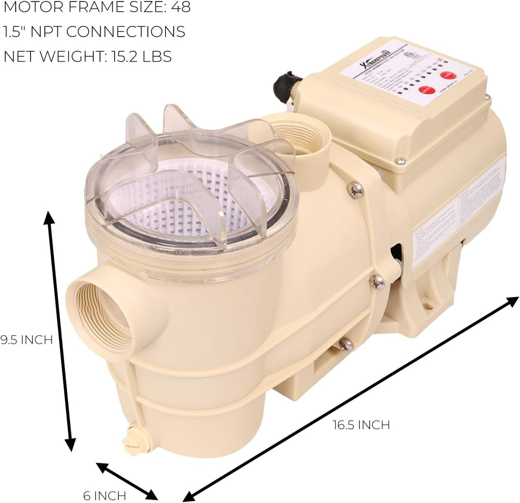 XtremepowerUS 1/2HP Swimming Pool Pump for Above Ground Self Primming High-Flow Pump Pool Spa Pond 1.5-inch Inlet/Outlet (3120 GPH, Timer, 115V)