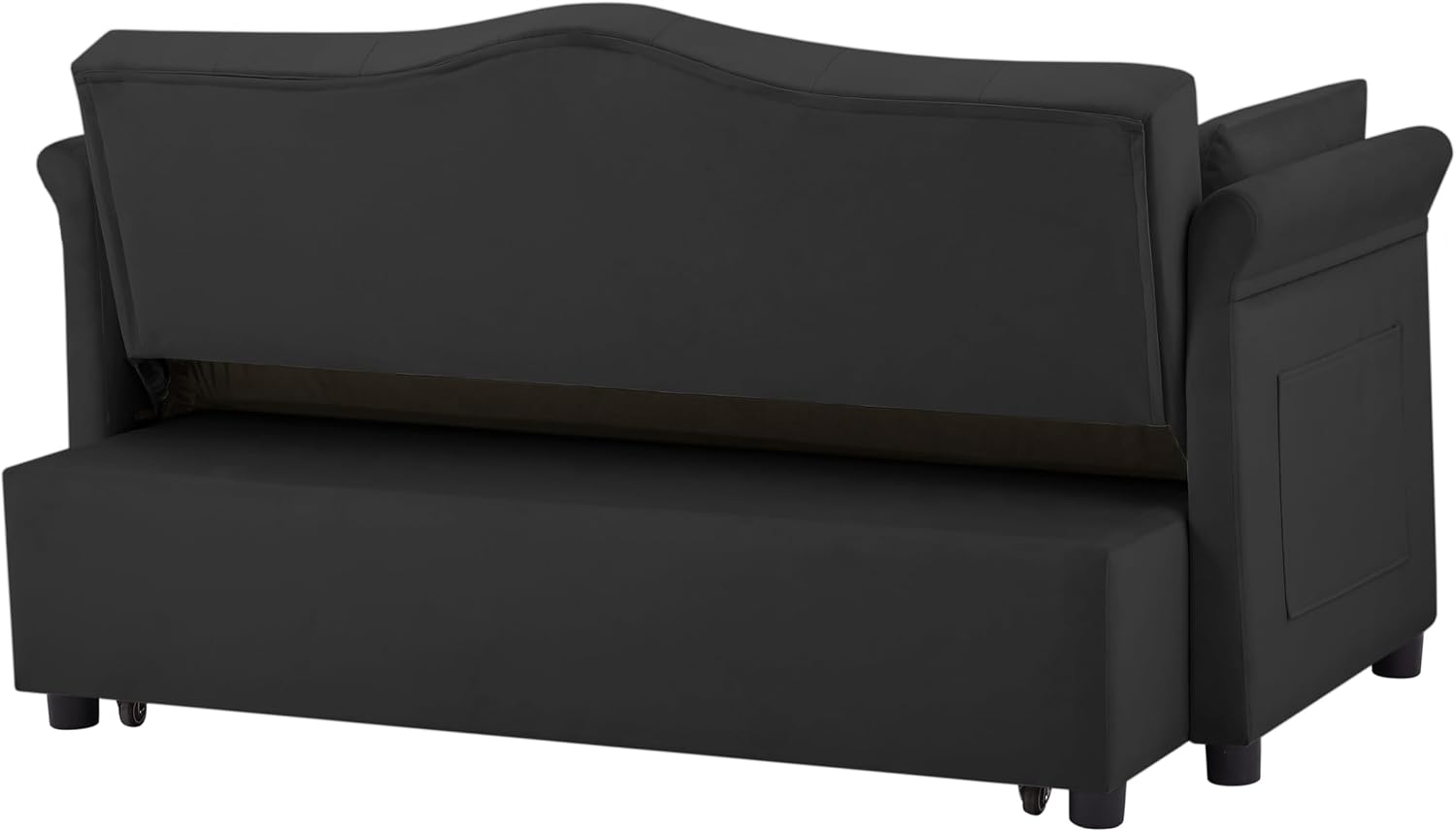Auvsoce 57'' Convertible Sleeper Sofa Bed with Adjustable Backrest, Chaise Lounge, 2 Pillows & Side Storage Pockets – Stylish & Functional Furniture for Living Room or Small Spaces (Black Sofa Bed)