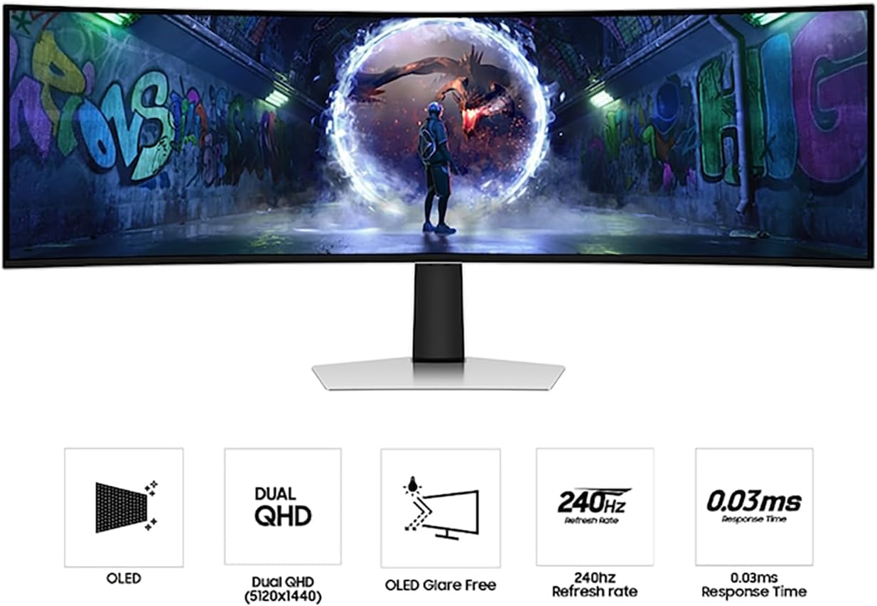 SAMSUNG 49' Odyssey DQHD (5,120x1440) 240Hz OLED G9 Curved Gaming Monitor