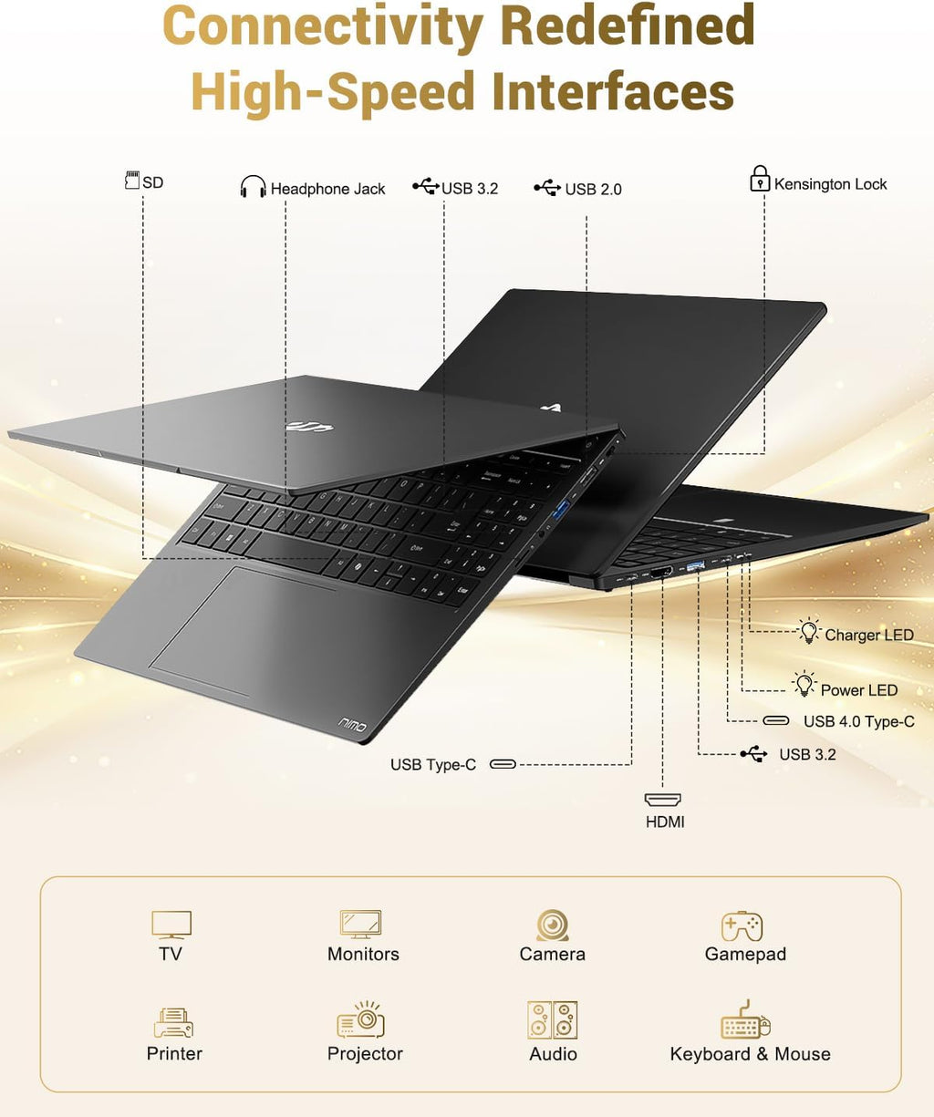 NIMO 15.6' IPS FHD-Gaming-Laptop, AMD Ryzen 7 8745HS 32GB DDR5 RAM 2TB SSD (up to 4.9GHz) Radeon 780M Graphics Business Computer with 100W Type-C Backlit Keyboard, Fingerprint USB-C 4.0