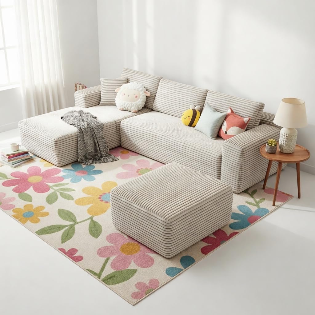 Modern Modular Sectional Sofa, Luxury Cloud Couch, Corduroy Fabric L Shaped Deep Seat Sofa in a Box, Oversized Memory Foam Boneless Couch, Plush Fuzzy Double-Layer Cushion No Assembly