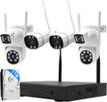 Wireless Security Camera NVR System, 2 Bullet Cam + 2 Dome Cam, 6 Screen Max. up to 16CH, 2K HD 3MP View, Dual-Band WiFi Connection, Smart Color Night Vision, 1TB HDD Local Storage