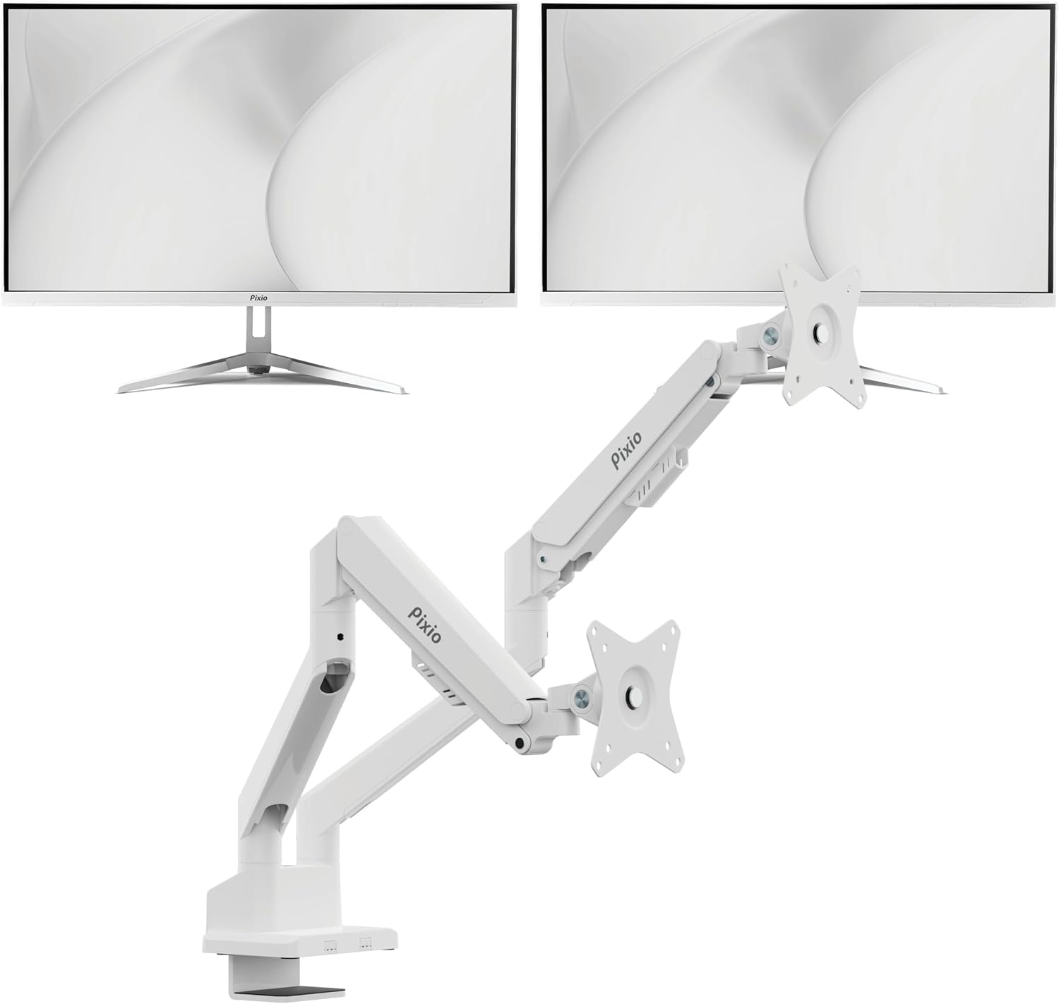 Pixio Two PX279 Wave White 27 inch 240Hz Refresh Rate FHD 1080p Resolution Fast IPS Panel 1ms GTG Resonse Time Gaming Monitor and PS1D Wave White Dual Monitor Arm