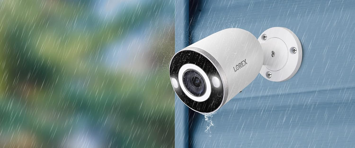 Lorex 4K Smart Security Lighting Deterrence Bullet AI PoE IP Wired Camera with Color Night Vision and Motion Activated LED Lights