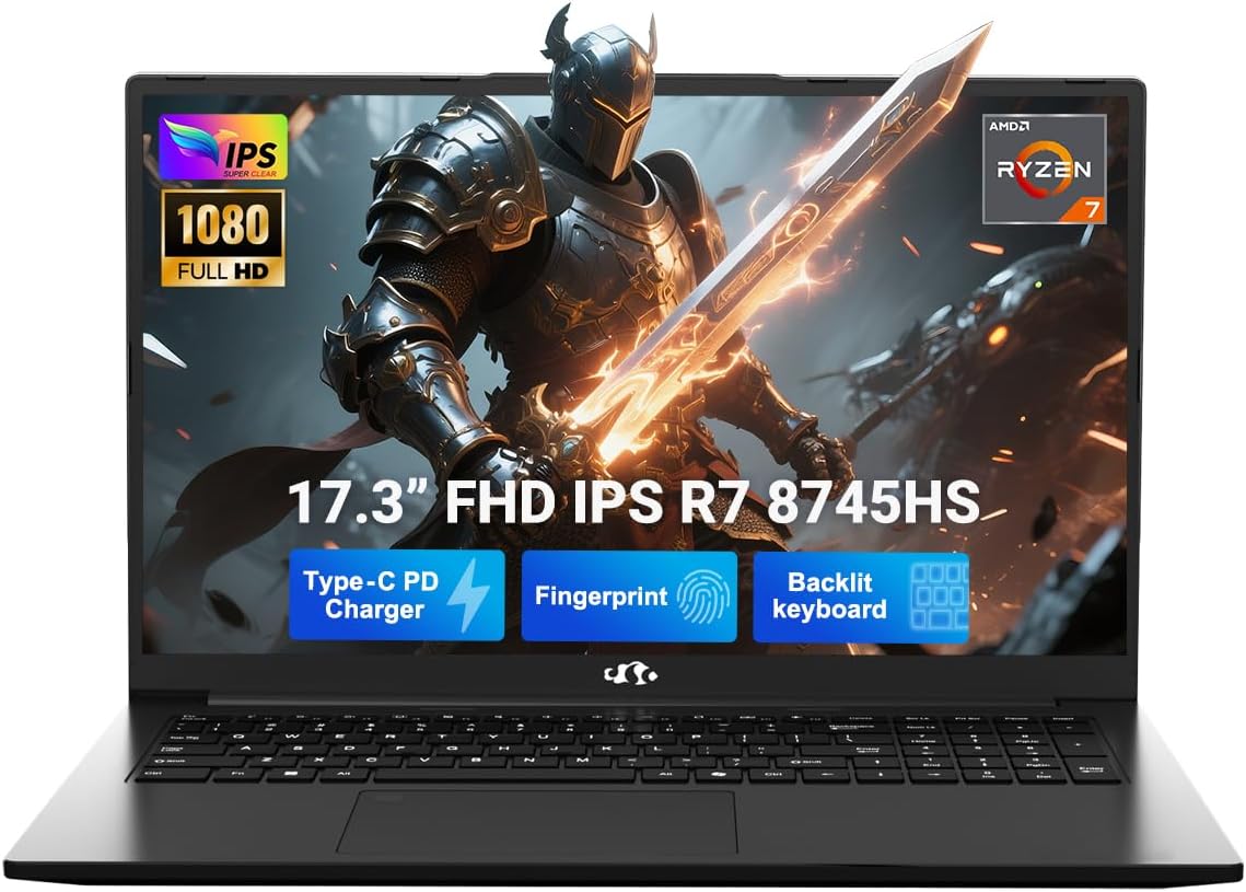 NIMO 17.3' Light-Gaming-Laptop, 8 Cores AMD Ryzen 7 8745HS 32GB DDR5 RAM 1TB SSD (Beat R9 6900HX, up to 4.9GHz) Radeon 780M GPU IPS FHD Computer with 100W Type-C Fingerprint, Backlit Keyboard