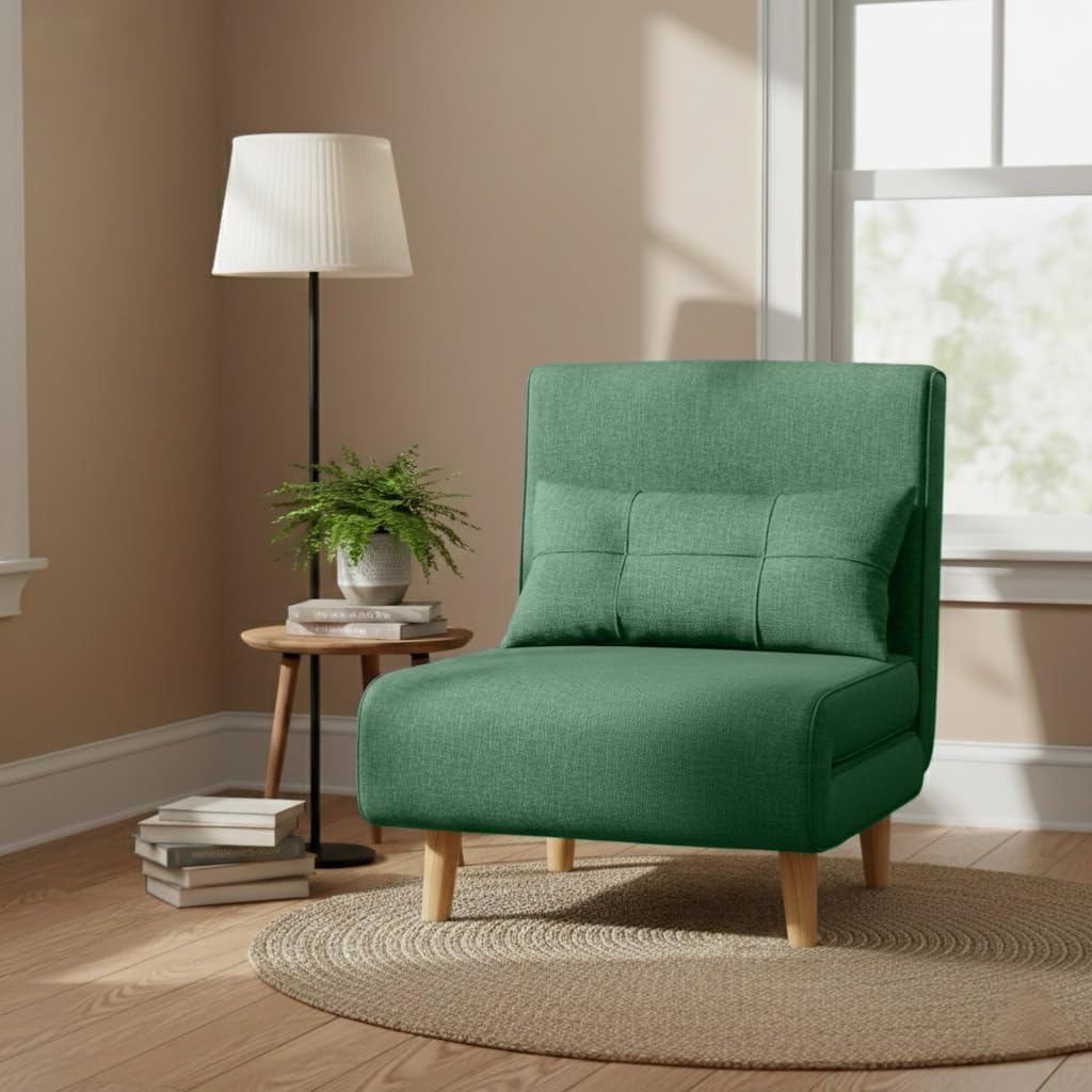 Ahomly 3 in 1 Convertible Sleeper Chair, Sofa Chair for Adults with 6 Angle Adjustable Backrest, Single Sleeper for Living Room/Apartment/Office, Green