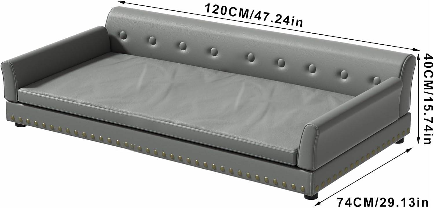BingoPaw Large Leather Dog Sofa: Jumbo Pet Couch Made by Scratching Resistant Microfiber Leather - Indoor Elevated Dogs Chaise Bed for Doggy up to 120lbs