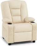 MCombo Big Kids Recliner for Ages 3+, Child Reclining Chair, Toddlers Recliner Sofa with Cup Holders, Faux Leather, 7322(Cream White)