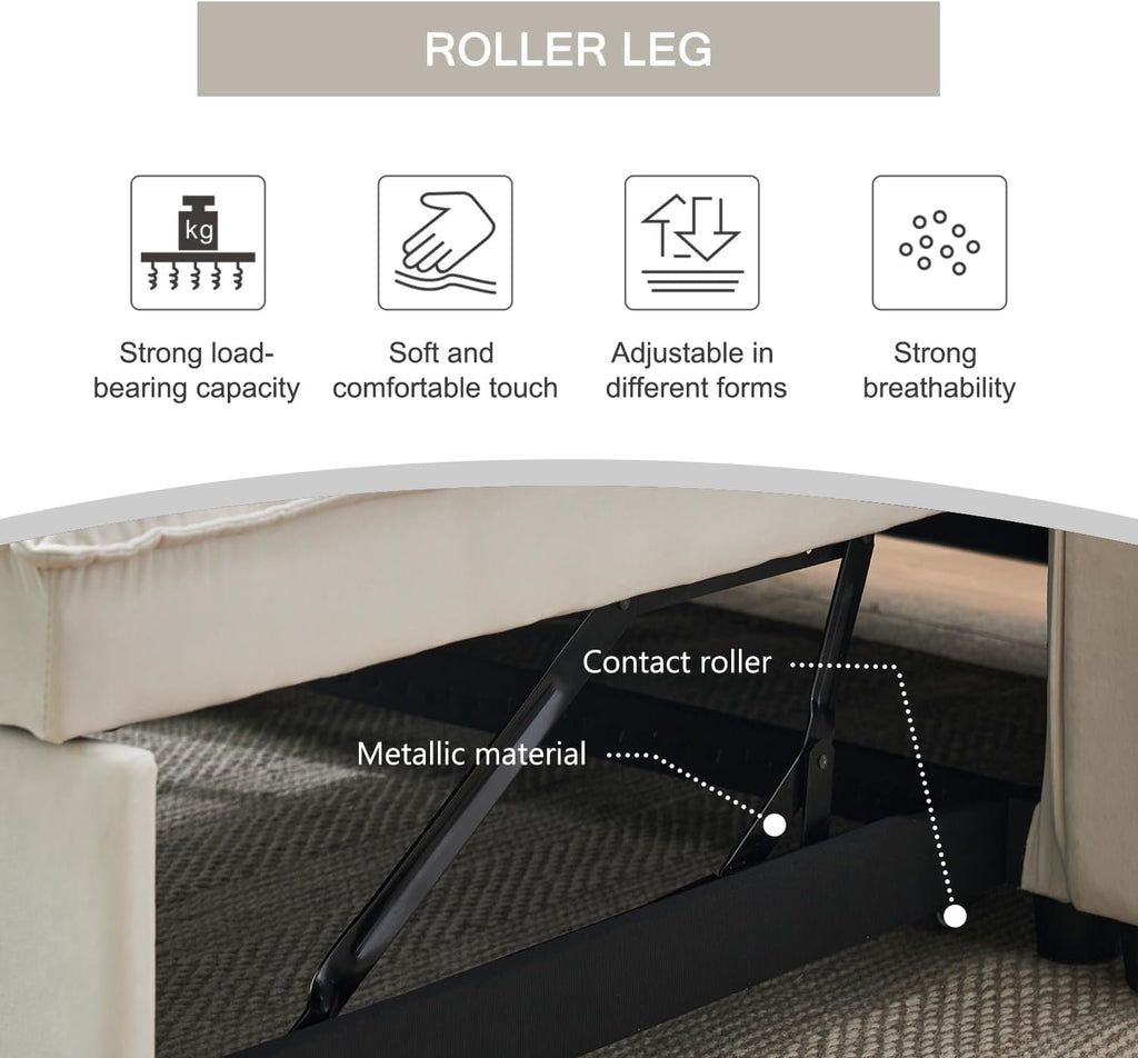 3-in-1 Convertible Sleeper Sofa Bed, Premium Velvet Pull Out Loveseat with Storage Pocket and 2 Pillows, Modern Tufted Couch for Small Spaces, Apartment, Office, Guest Room, Cream